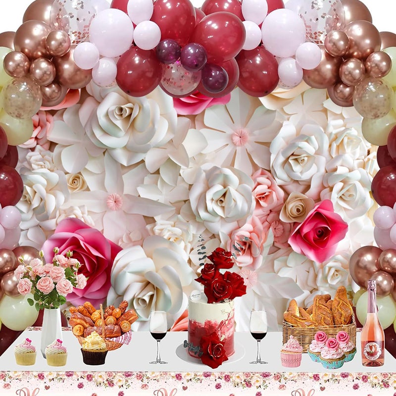 Baocicco 8x6.5ft Pink and White Paper Flowers Background Photography Backdrop Paper Flower Wall Gorgeous Wedding Flower Backdrops Beautiful Bride Baby Newborn Kids Background Props Portraits Booth - Image 4